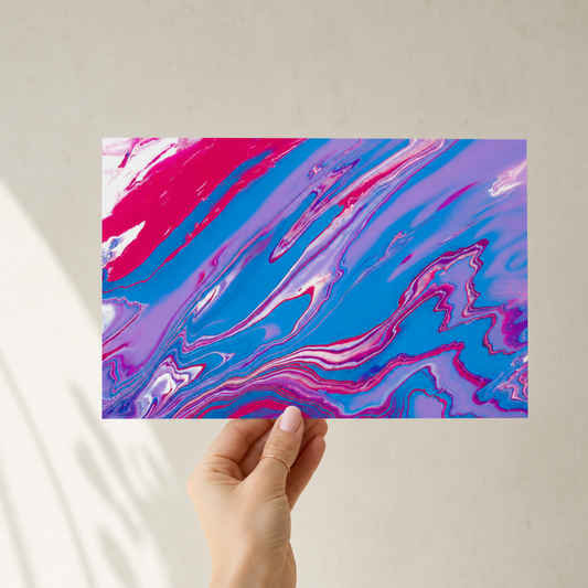 Pink Blue Marble Art Print, Abstract Swirl Pour Art