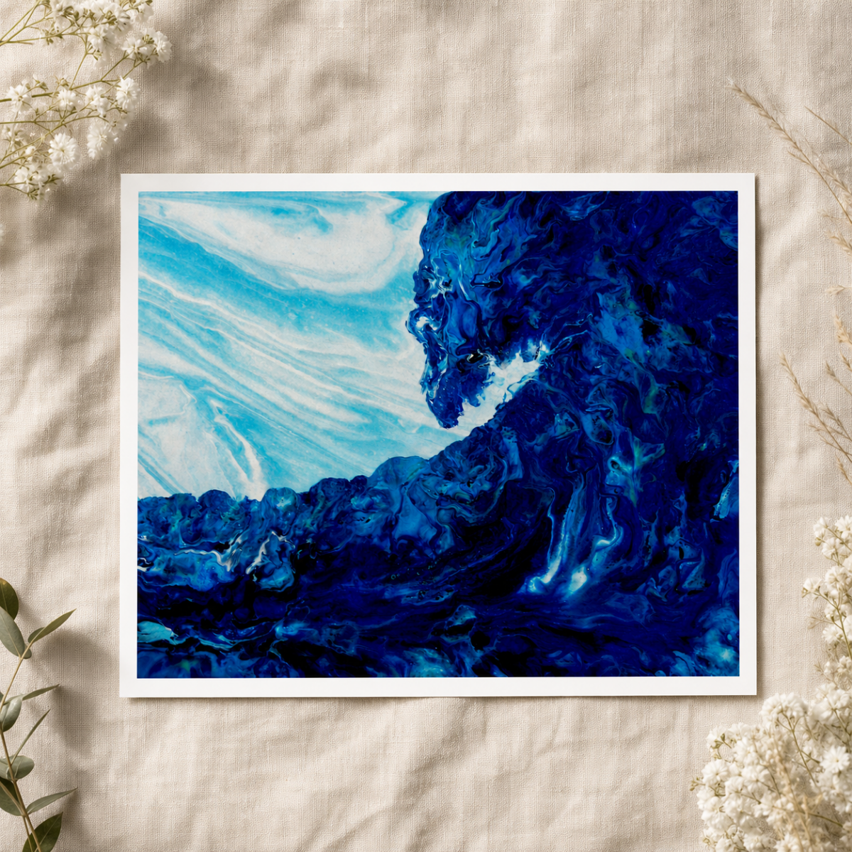 Crashing Wave Art Print, Deep Blue Seascape Pour Art