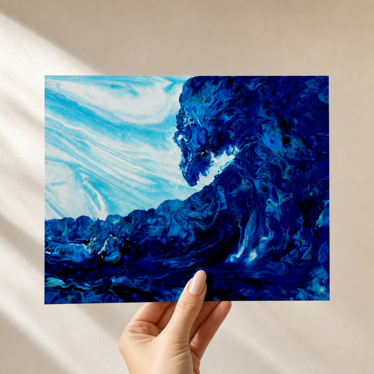 Crashing Wave Art Print, Deep Blue Seascape Pour Art
