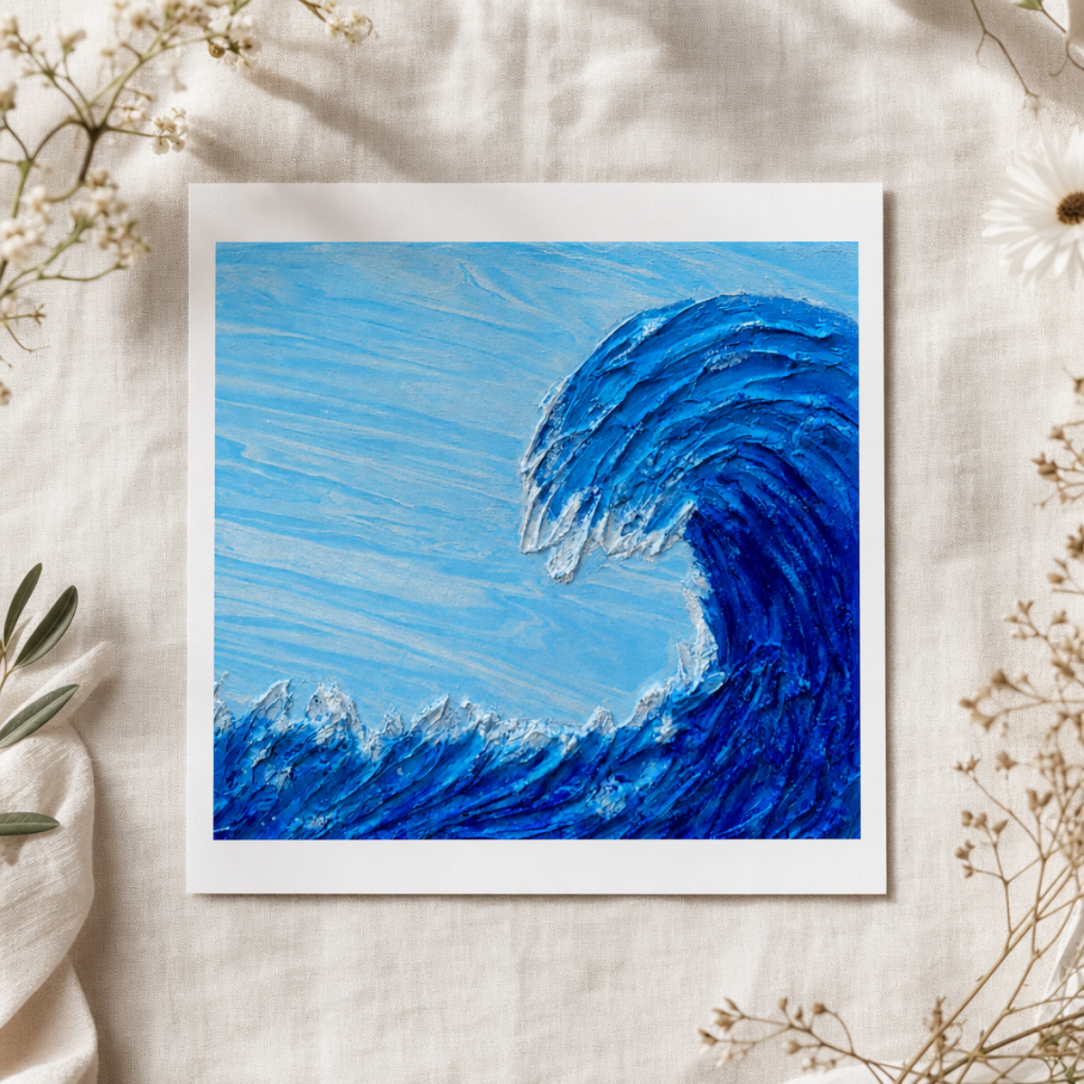 Hand-Painted Ocean Wave Art Print, Acrylic Pour Seascape Art