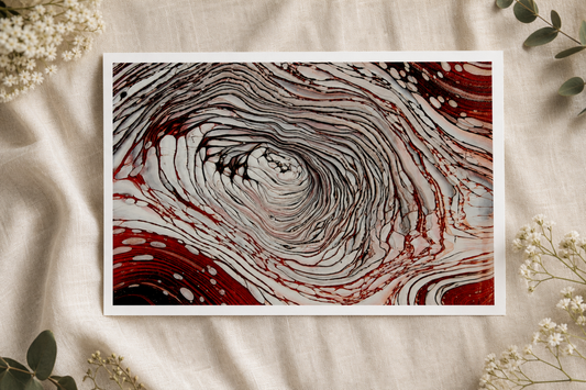 Silver Vortex Art Print, Red White Swirl Pour Art
