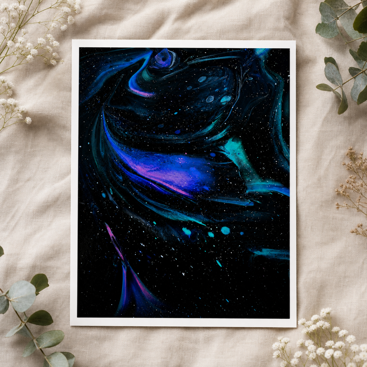Hand Painted Galaxy Art Print, Purple Blue Swirl Abstract Art