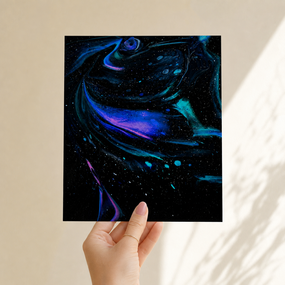 Hand Painted Galaxy Art Print, Purple Blue Swirl Abstract Art