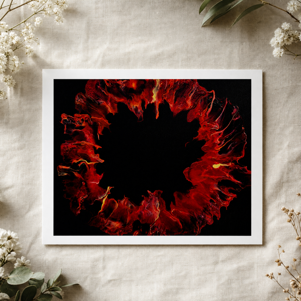Red Black Abstract Art Print, Hand Painted Acrylic Pour Art