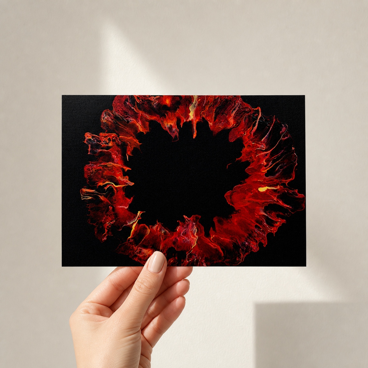 Red Black Abstract Art Print, Hand Painted Acrylic Pour Art
