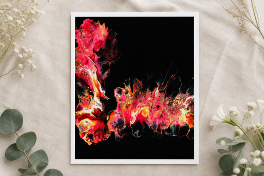 Ember Burst Art Print, Red Black Abstract Pour Art