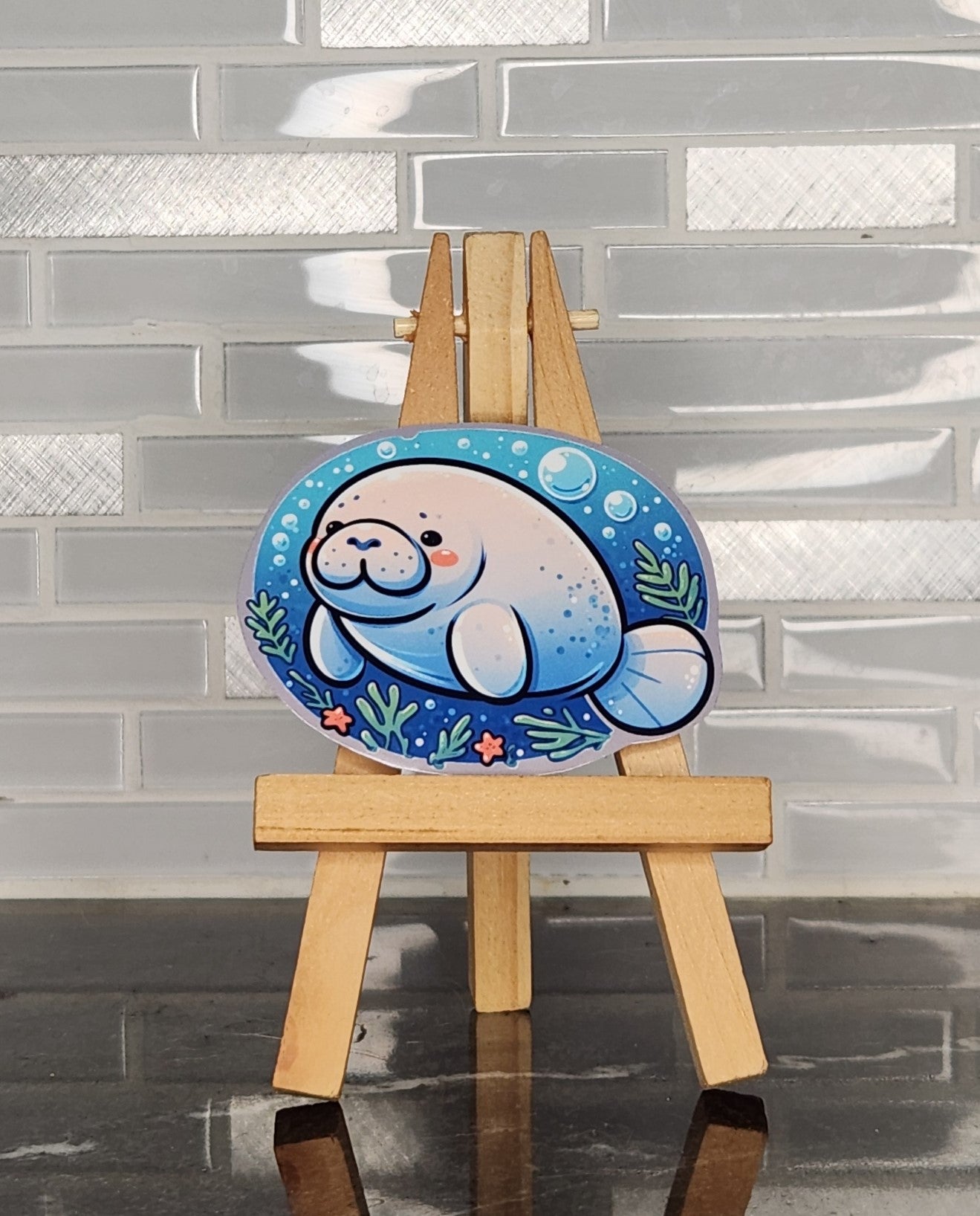 Swimming Manatee, WATERPROOF VINYL STICKER