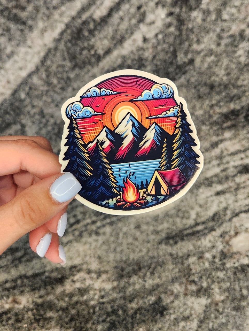 Camping by the Mountains, WATERPROOF VINYL STICKER