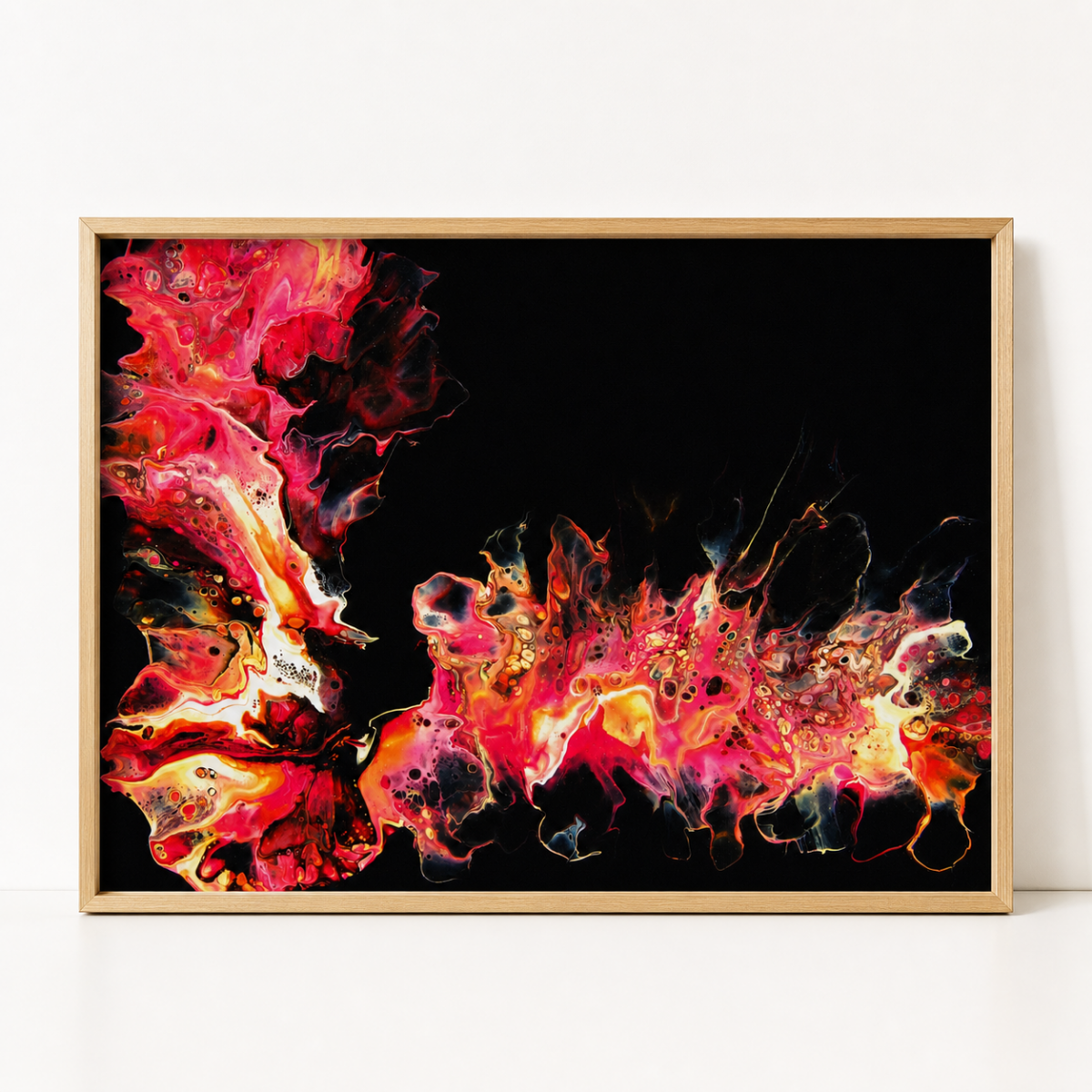 Ember Flame art print shown framed on a shelf