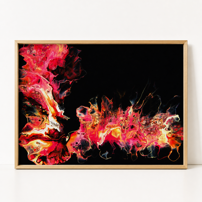 Ember Flame art print shown framed on a shelf
