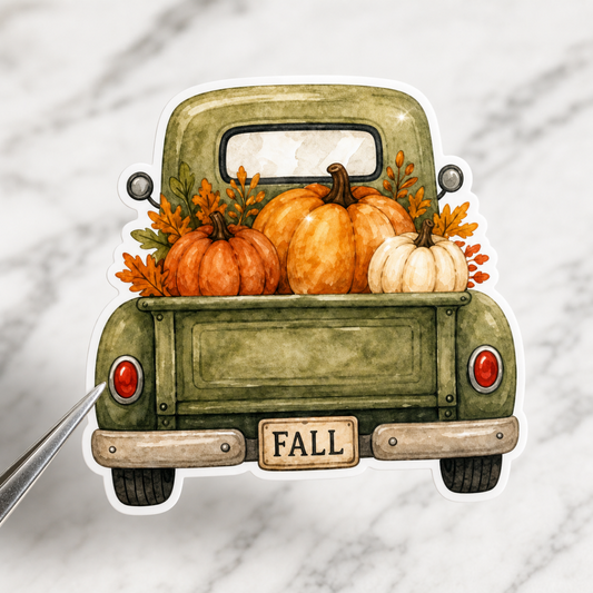 Fall Pumpkin Truck — Waterproof Vinyl Sticker