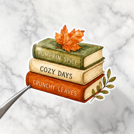 Fall Book Stack — Waterproof Vinyl Sticker