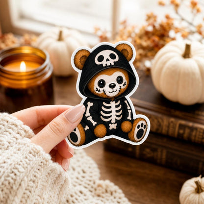 Skeleton teddy bear sticker mockup