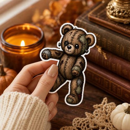 Zombie teddy bear sticker on a water bottle