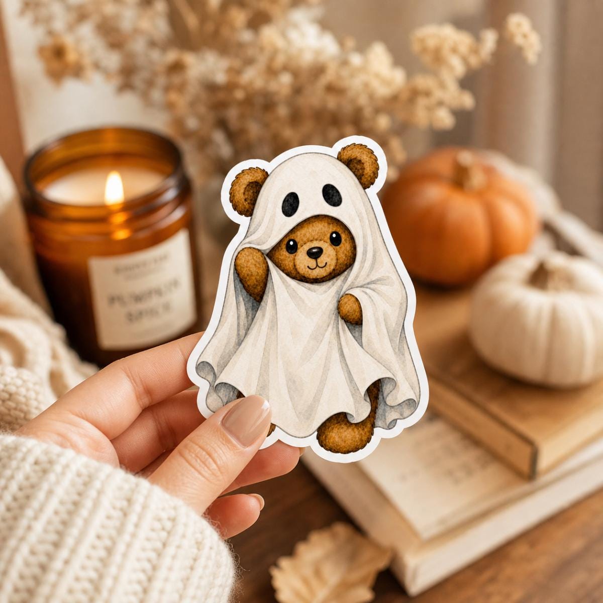 Ghost teddy bear sticker mockup