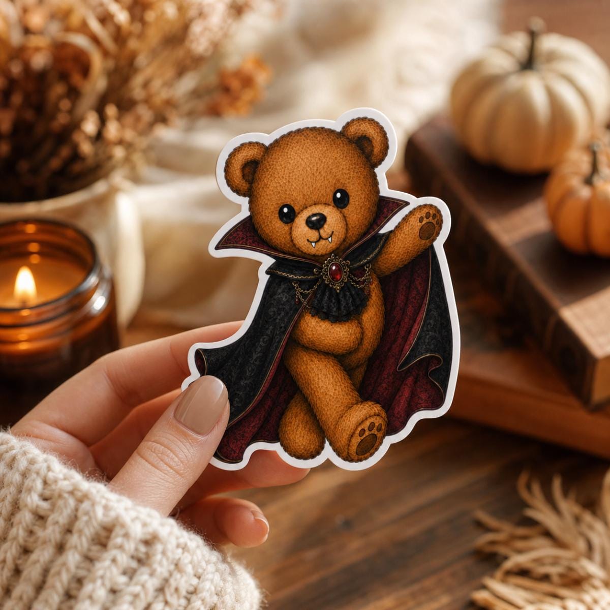 Vampire teddy bear sticker mockup