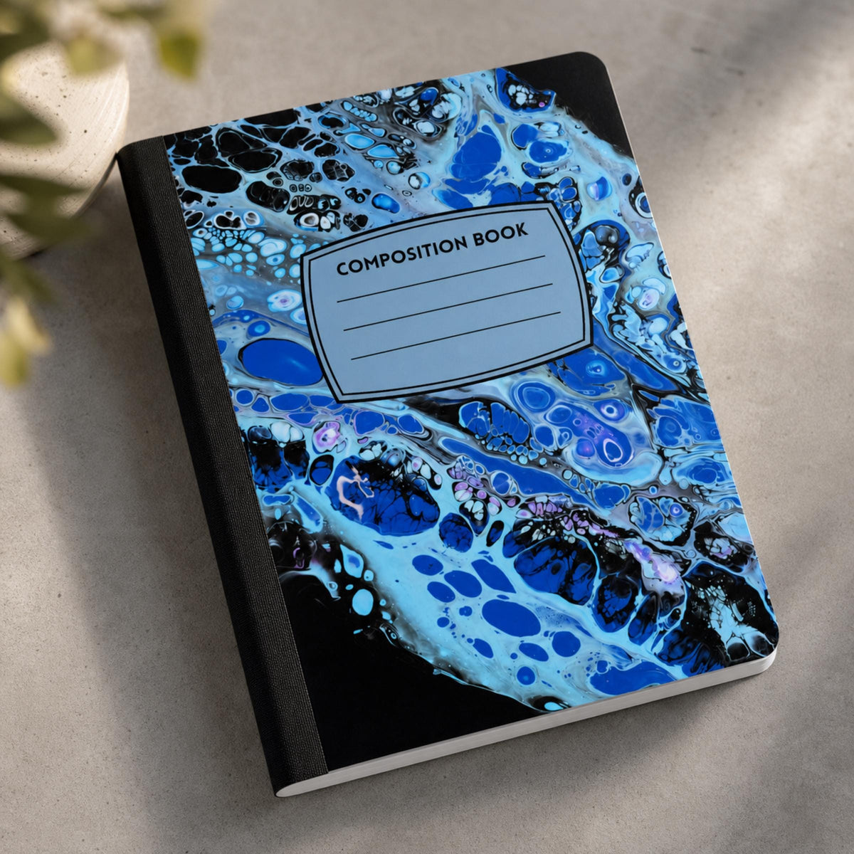 Midnight Ripple lined composition notebook, handmade by J&M Creations