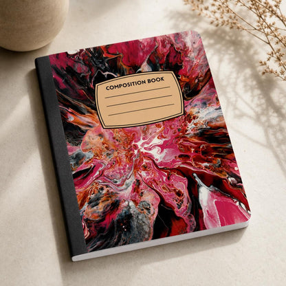Scarlet Bloom lined composition notebook, handmade by J&M Creations