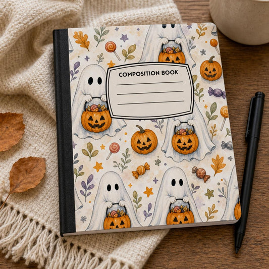 Trick or Treat Ghost Halloween composition notebook