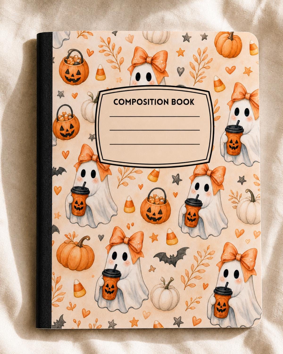 Cute Ghost and Pumpkin Halloween composition notebook