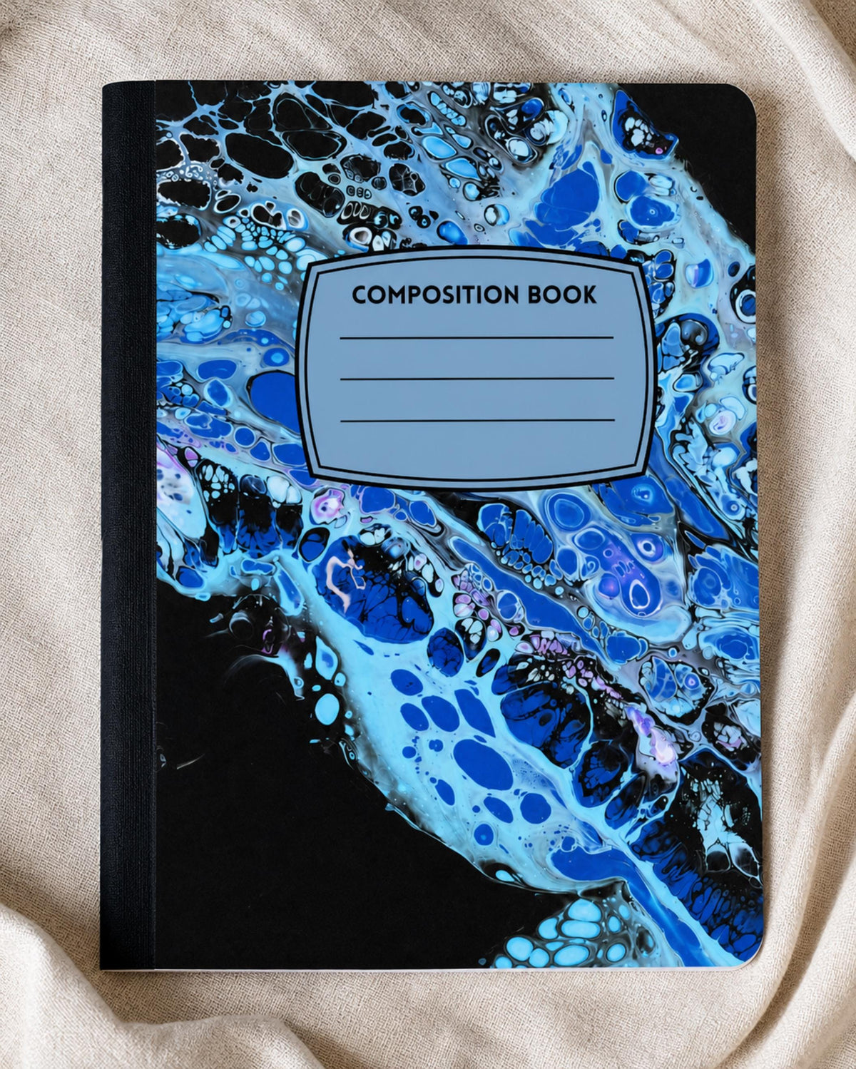 Midnight Ripple composition notebook – cover made from Mom's original acrylic pour painting