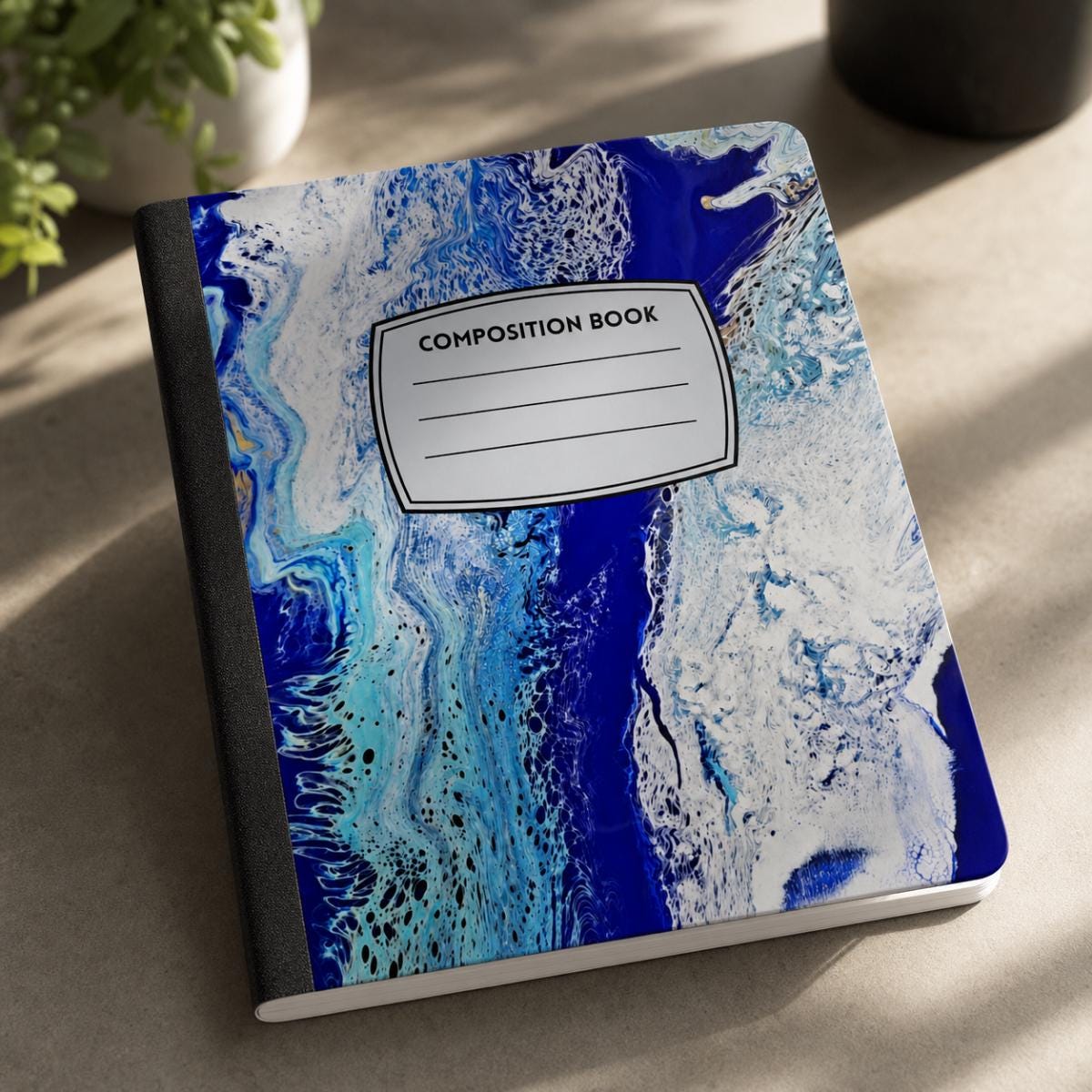 Glacier Tide lined composition notebook, handmade by J&M Creations