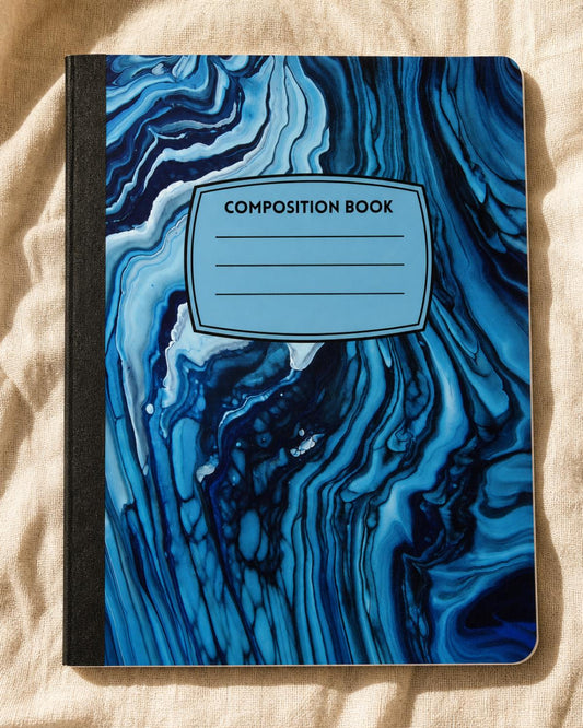 Teal Marble composition notebook – cover made from Mom's original acrylic pour painting