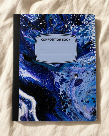 Midnight Ocean composition notebook – cover made from Mom's original acrylic pour painting