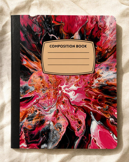 Scarlet Bloom composition notebook – cover made from Mom's original acrylic pour painting
