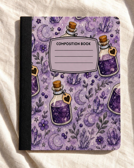 Purple Potion Bottle Halloween composition notebook