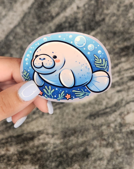 Swimming Manatee, WATERPROOF VINYL STICKER