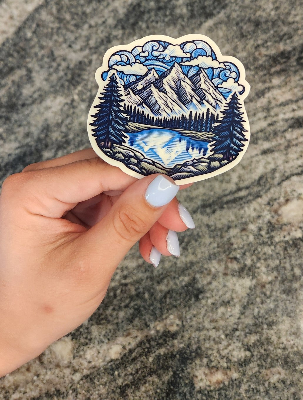 Mountains by the Lakeside, WATERPROOF VINYL STICKER