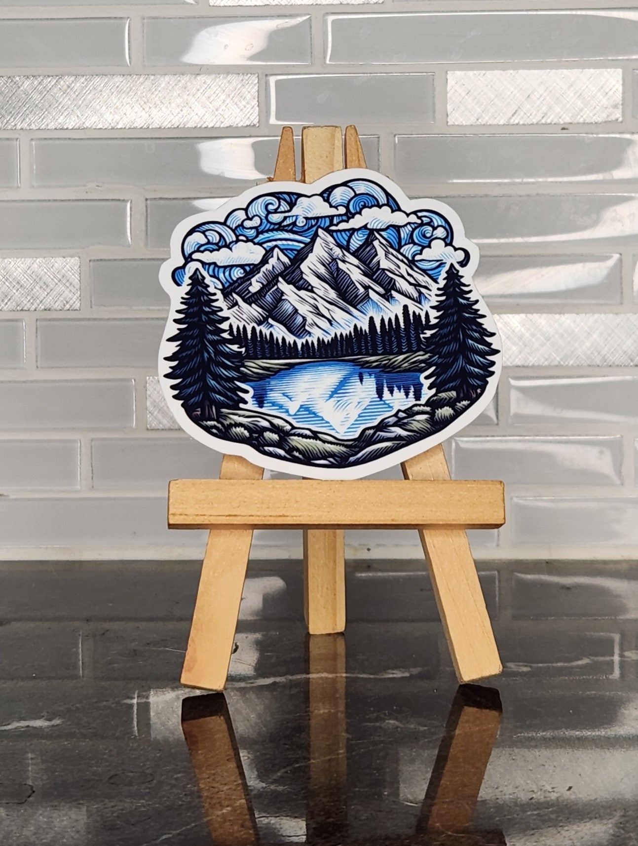 Mountains by the Lakeside, WATERPROOF VINYL STICKER