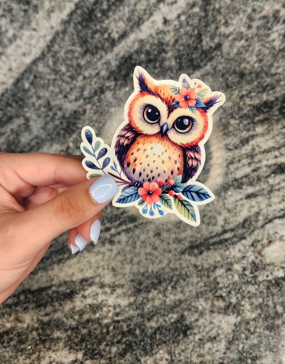Hand-drawn owl waterproof vinyl sticker