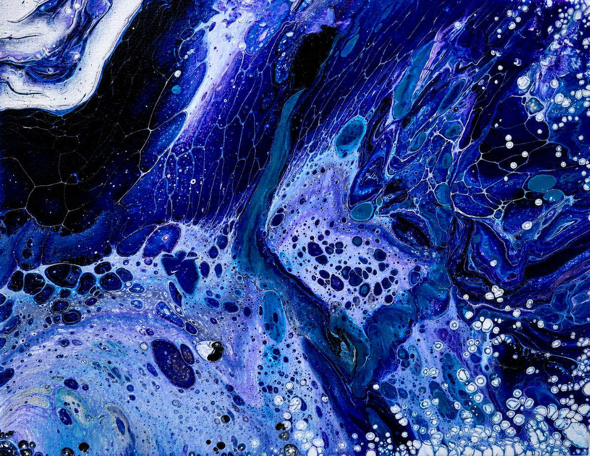 Royal Blue Galaxy Art Print, Blue Violet Marble Pour Art