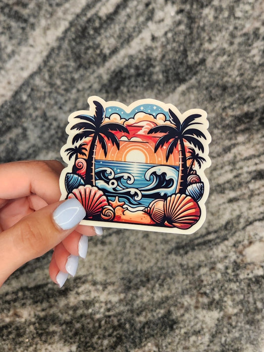 Seashells on the Beach, WATERPROOF VINYL STICKER