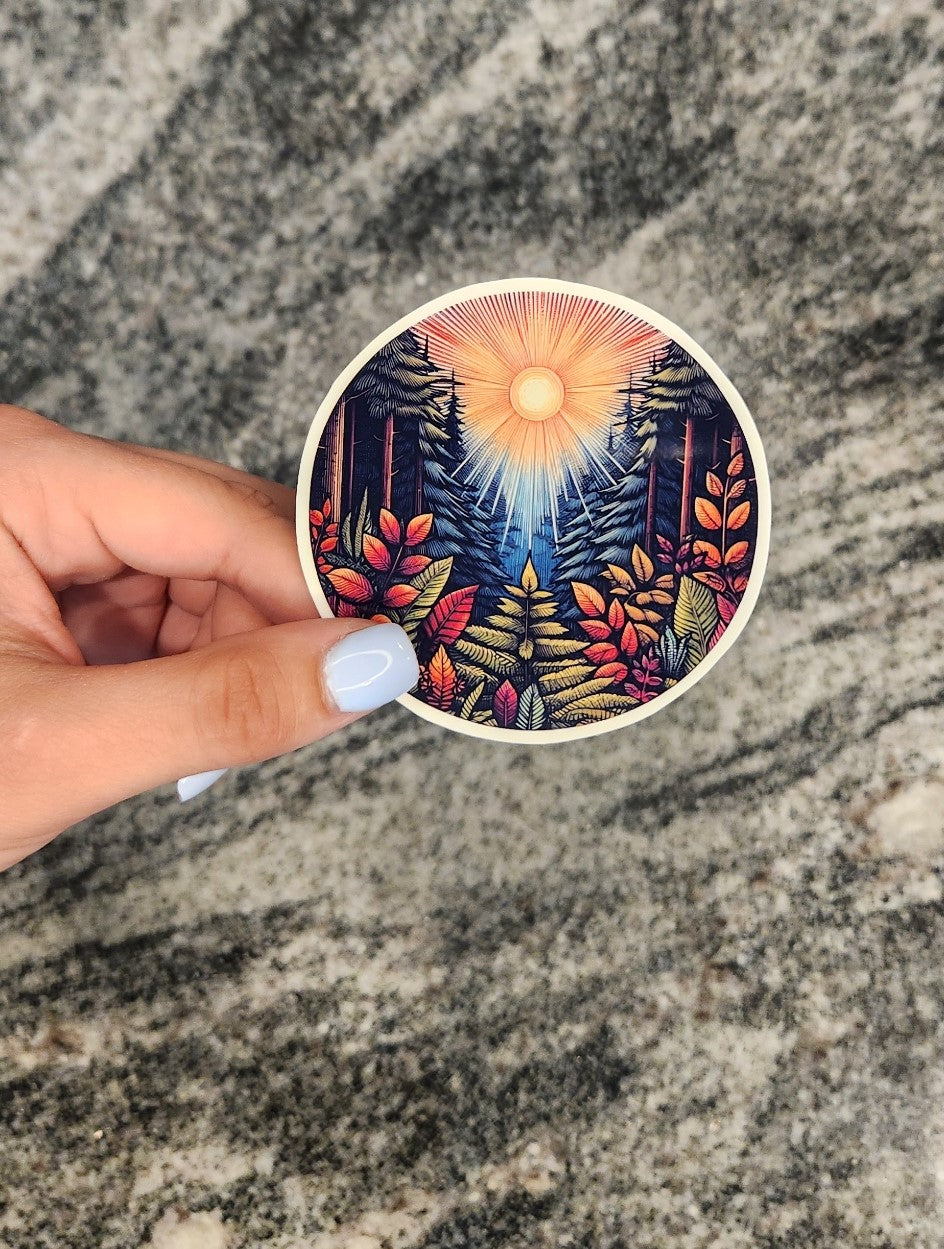 Sunrise in the Forest, WATERPROOF VINYL STICKER